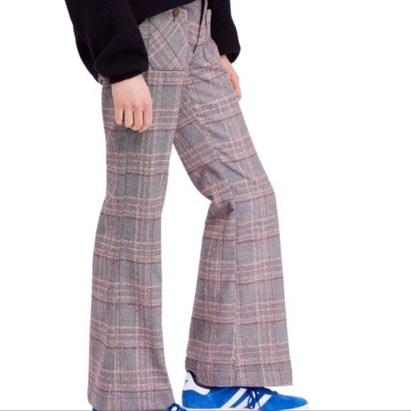 Free People Plaid Wide Leg Bell Bottom Pants - Picture 1 of 10